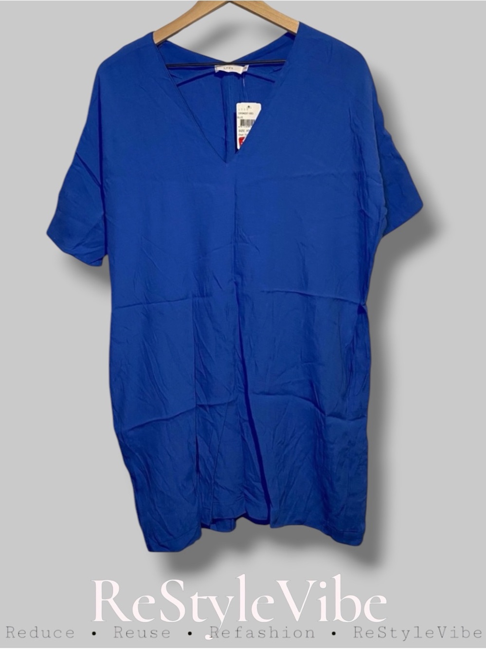 LUSH Women’s Size XS Dress Shift Pockets V Neck Oversized Style NWT Blue NEW
